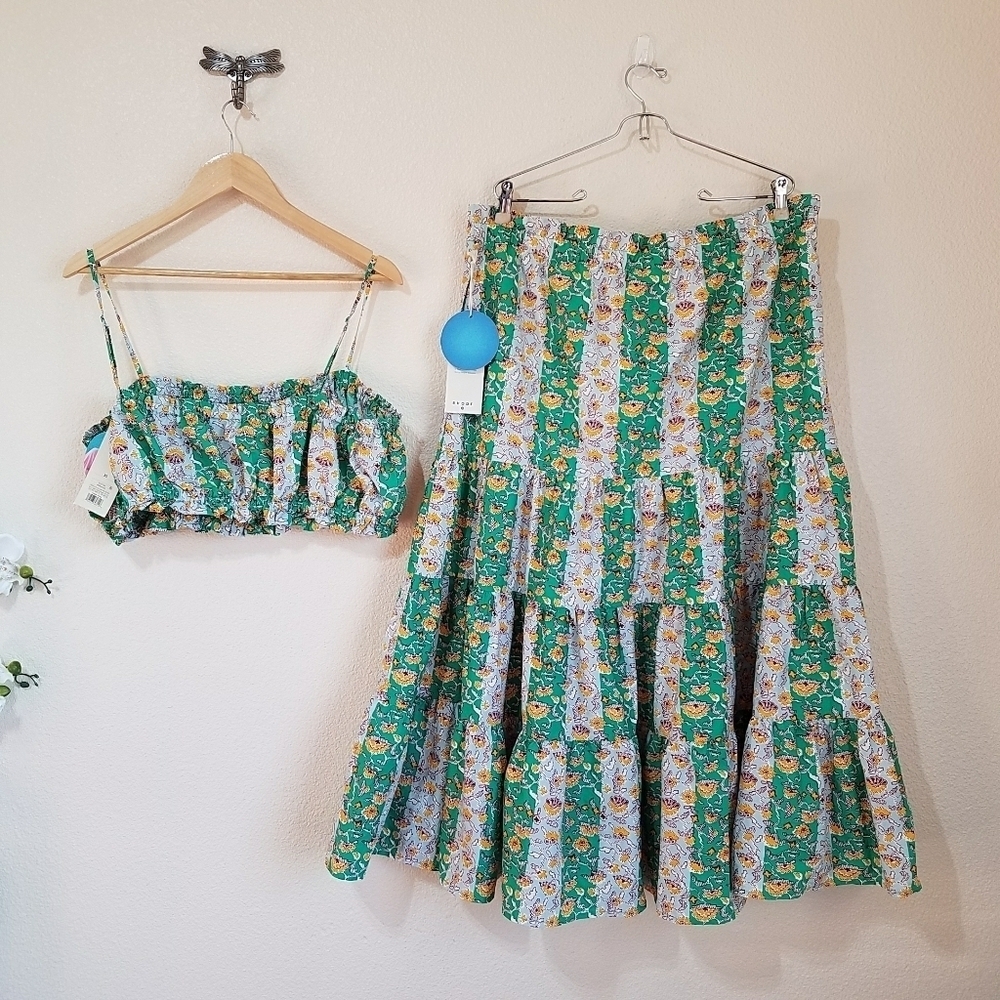 RHODE x Target 2-Piece Set Outfit Whimsical Floral Crop Top & Midi Skirt - Picture 2 of 10